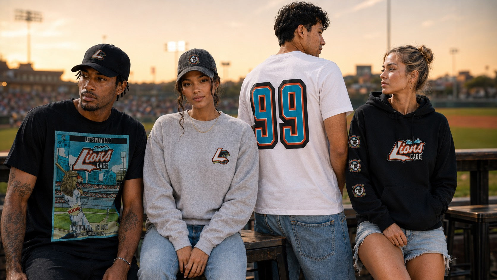 Fans wearing Lions Cage merch at the stadium